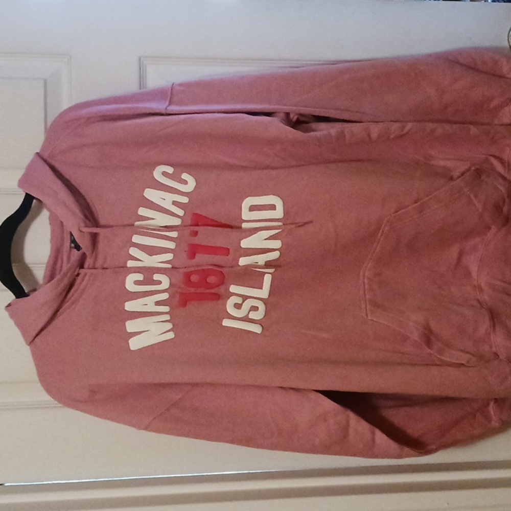 Mackinac island by Point Sportswear XL Pink Hoodie w white & dark pink lettering